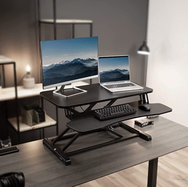 VIVO 32 inch Desk Converter, Height Adjustable Riser, Sit to Stand Dual Monitor and Laptop Workstation with Wide Keyboard Tray, Black, DESK-V000K, 32"